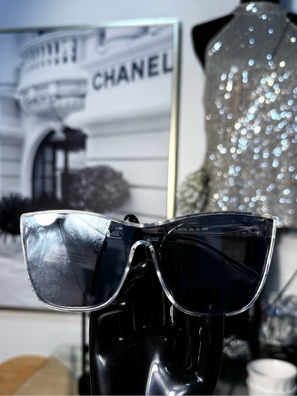 Foster Grant Clear Frame Sunglasses with Black Lenses